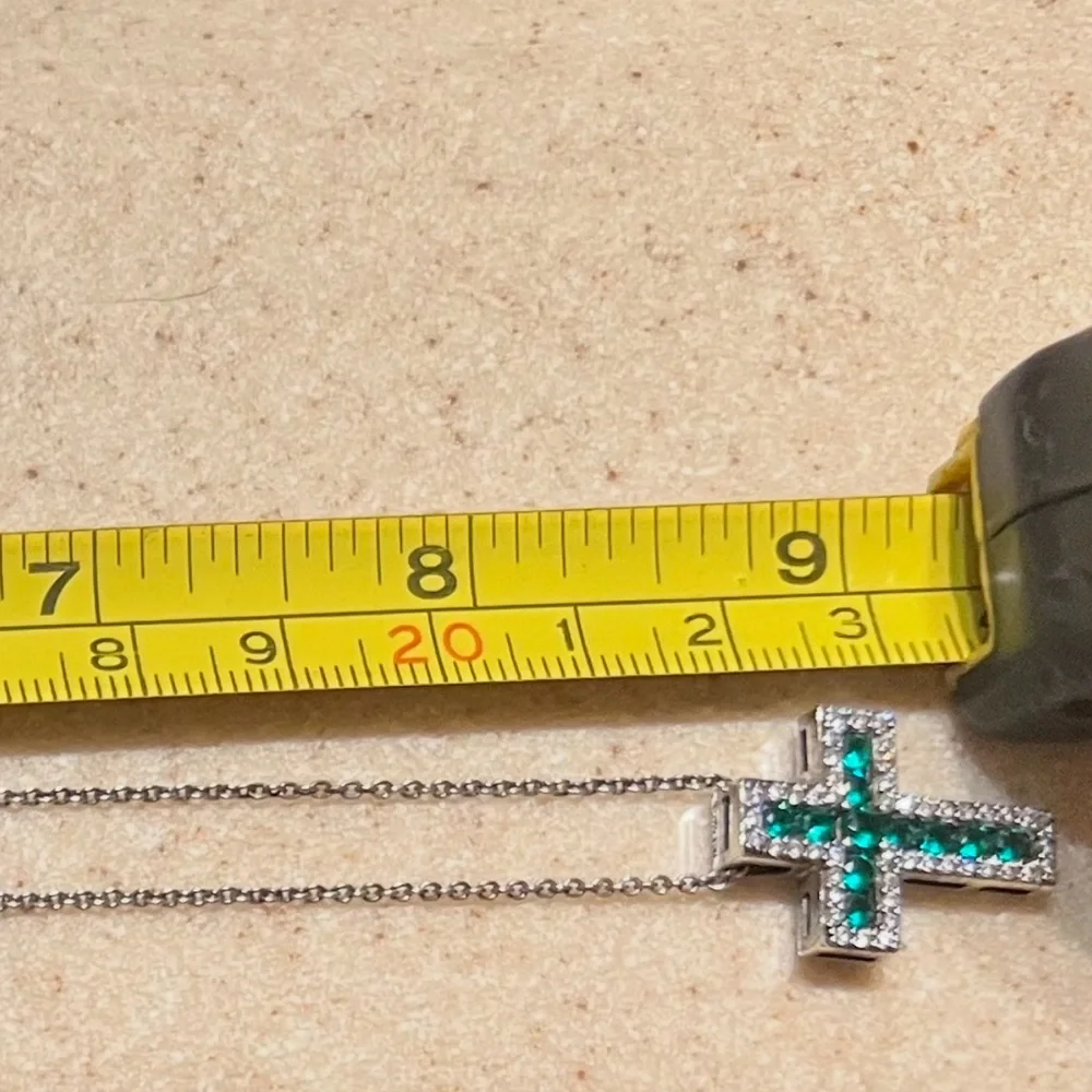 Emerald Green CZ‎ Cross Pendant Necklace Sterling Silver